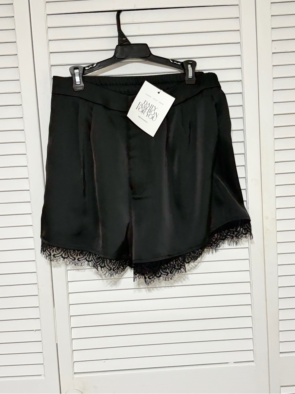 Satin Black Lace-Trim Skort